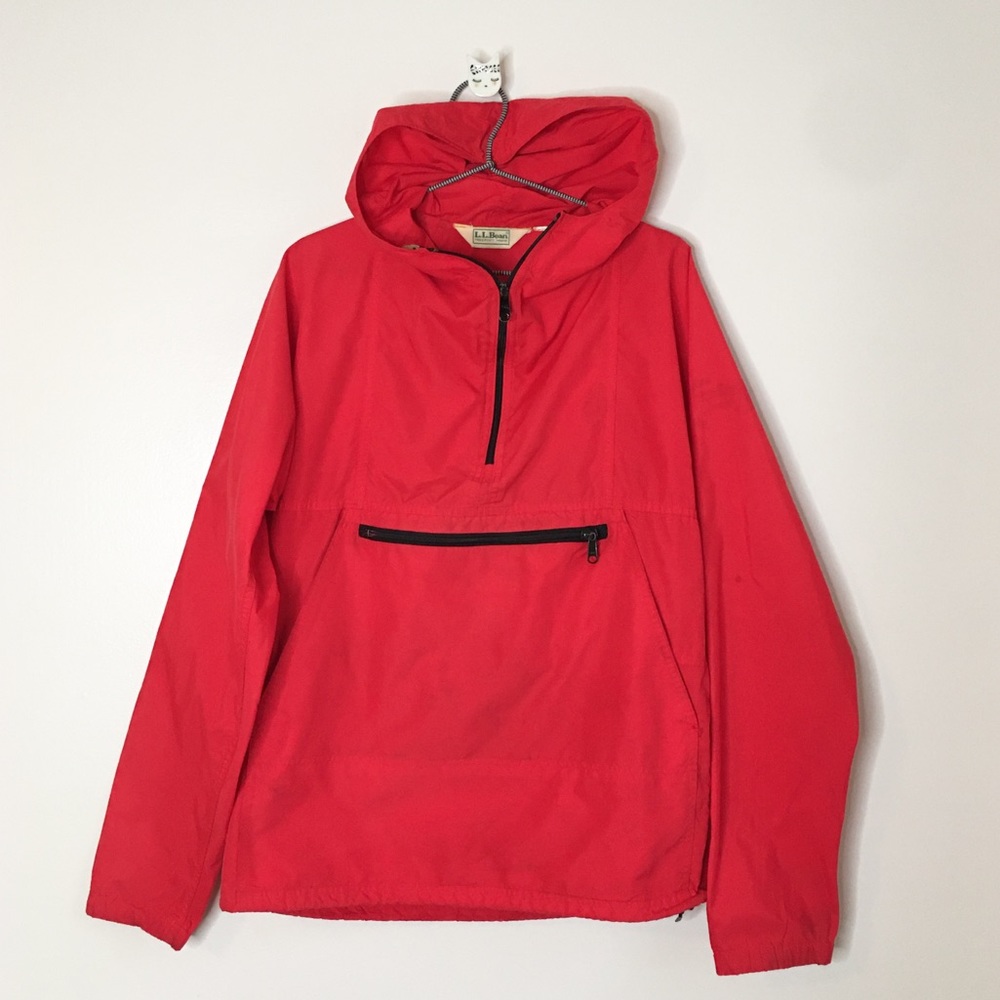 LL Bean Vintage Quarter Zip Windbreaker Jacket Red Size Medium